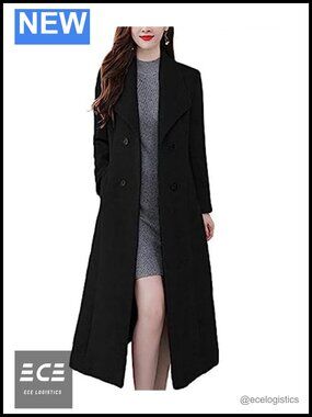 Wool Blend Double Breasted Maxi Pea Coat Shawl Collar Winter Work Coat